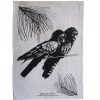 Black Cockatoo tea towel handprinted with waterbased pigment onto a natural linen base.